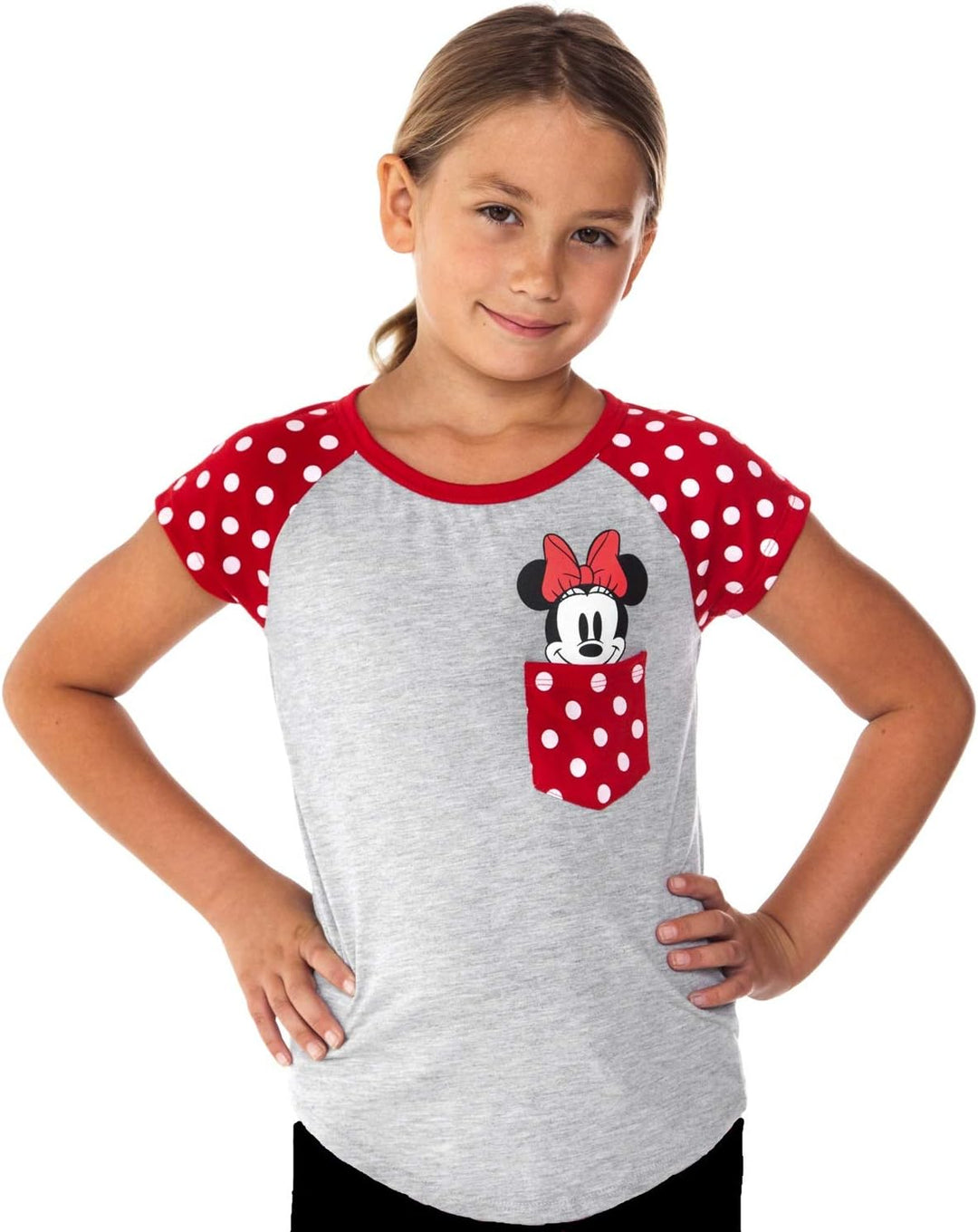 Disney Youth Girls Minnie Peeking Pocket Tee Grey X-Small