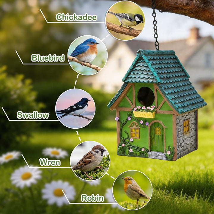 Vogelhaus für draussen, buntes Vogel-Nistkästen aus Kunstharz, mit Kette zum Aufhängen, für den Auss
