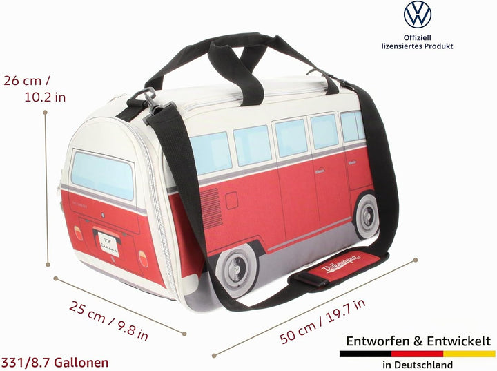 BRISA VW Collection - T1 Bulli Bus Sporttasche Reisetasche Gross Rot und Beige Klein (50 x 25 x 26 c