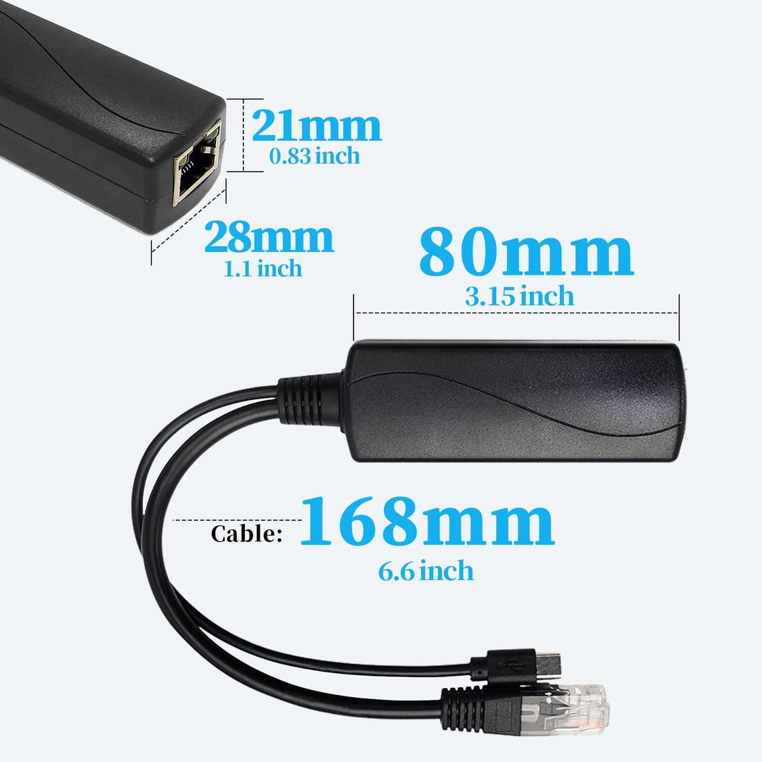 PoE Splitter Gigabit 36W 12V/3A, PoE zu Type-C 12V/3A Ausgang, Gigabit Ethernet gemäss IEEE802.3bt,
