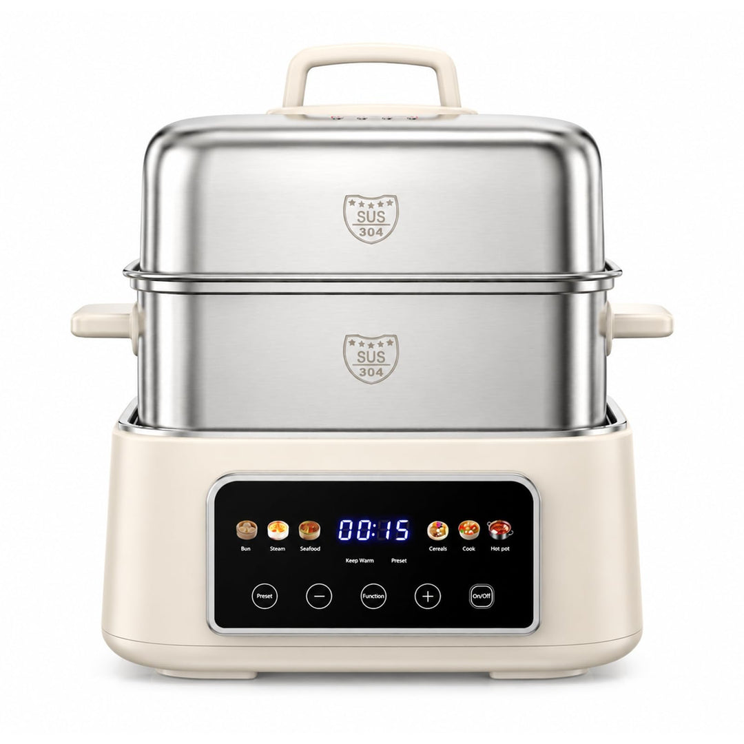 Fulgutonit 304 Edelstahl Elektrischer Dampfgarer 12.5L | 2 Ebenen, 6 Smart-Programme,24h Timer, Damp