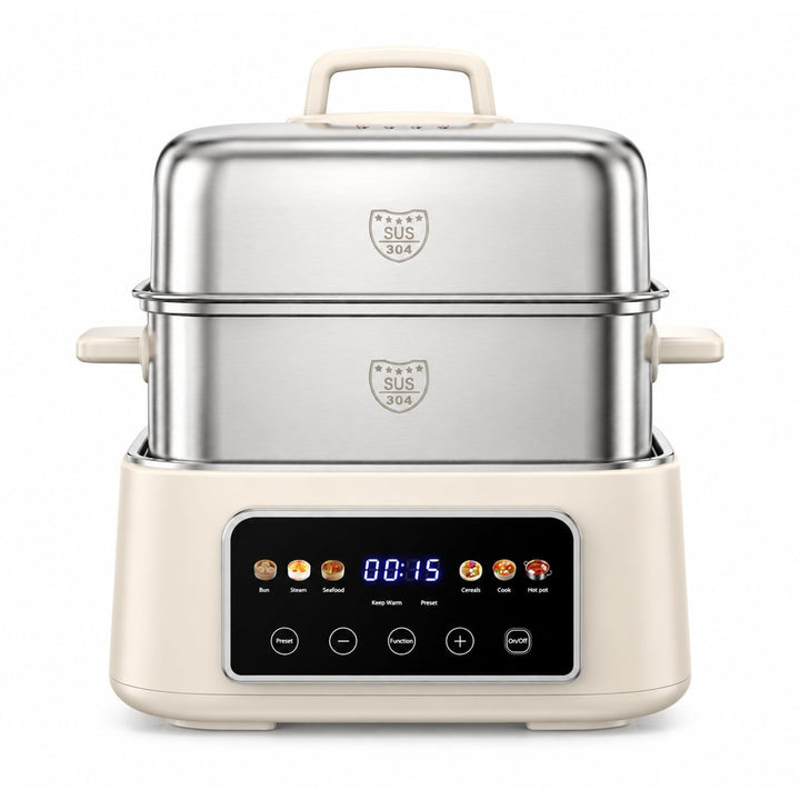 Fulgutonit 304 Edelstahl Elektrischer Dampfgarer 12.5L | 2 Ebenen, 6 Smart-Programme,24h Timer, Damp