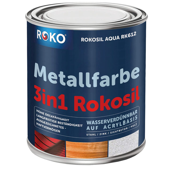 Metallfarbe ROKOSIL - 3,6 Kg in Blau - 3in1 Metallschutzlack inkl. Grundierung, Rostschutz &amp; Deckfar