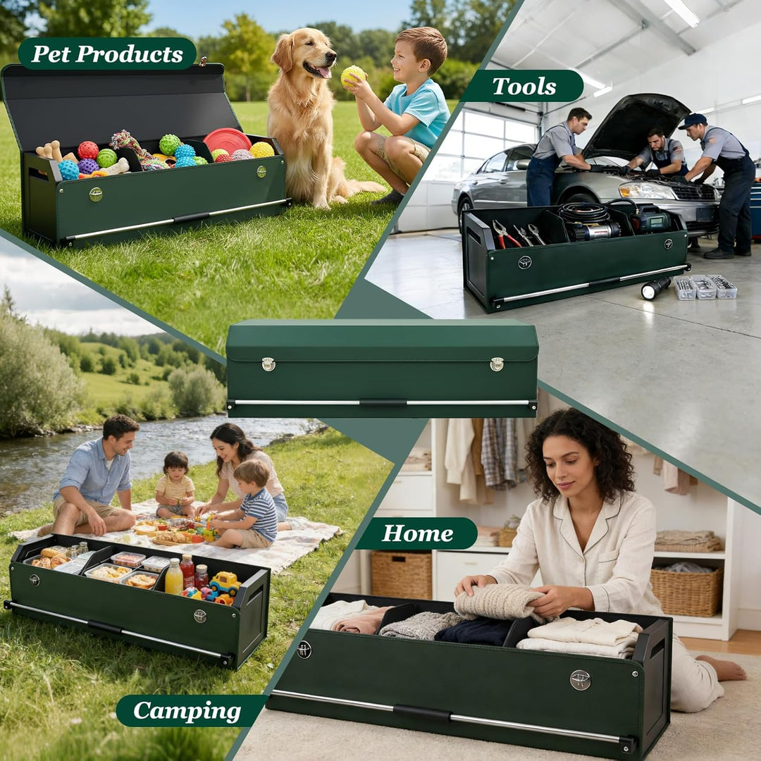 Kofferraum Organizer mit Deckel – Premium NAPPA-Leder, Tragbarer Push-Pull-Griff & Stabile Universal