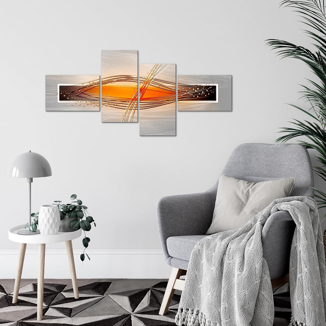 Runa Art Bild Modern Abstrakt - Made in Germany - Wandbilder Grau Orange Weiss 4 Teilig 103342c 100