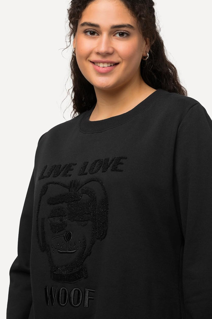 Ulla Popken Damen Toweling Sweatshirt 42-44 Grosse Grössen Schwarz, 42-44 Grosse Grössen Schwarz