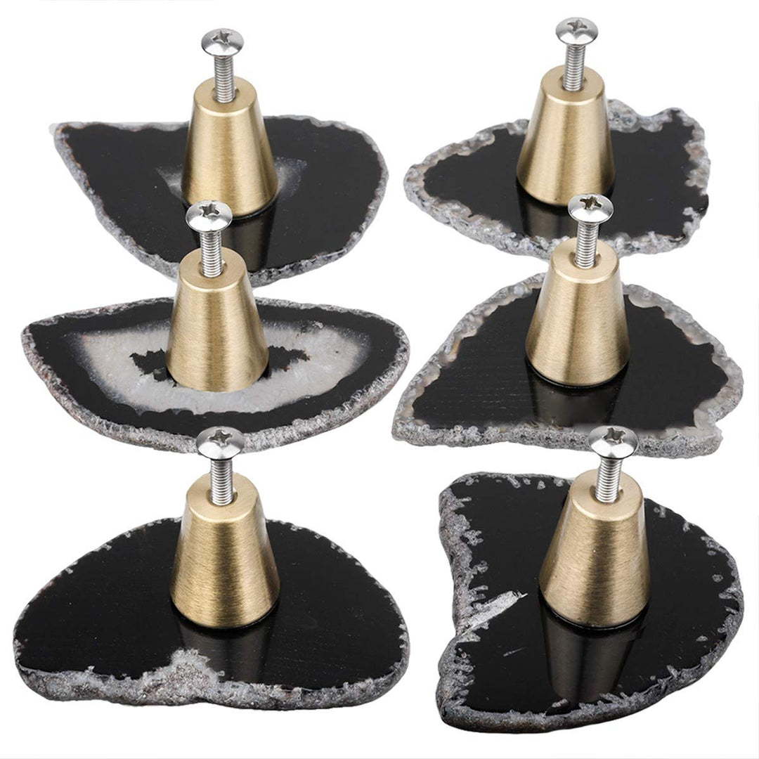 mookaitedecor Satz von 6 Schubladenknopf Schwarz Achat Messing Dekoration Möbel Schublade Schrank Kn