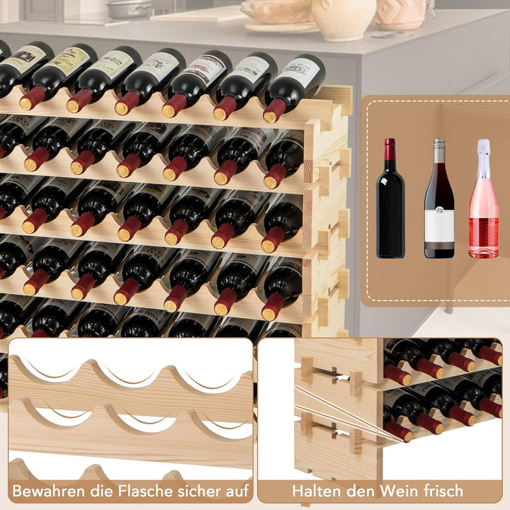 COSTWAY Weinregal Holz stapelbar, Flaschenregal für 60 Flaschen, Weinständer mit 6 Ebenen, Holzregal