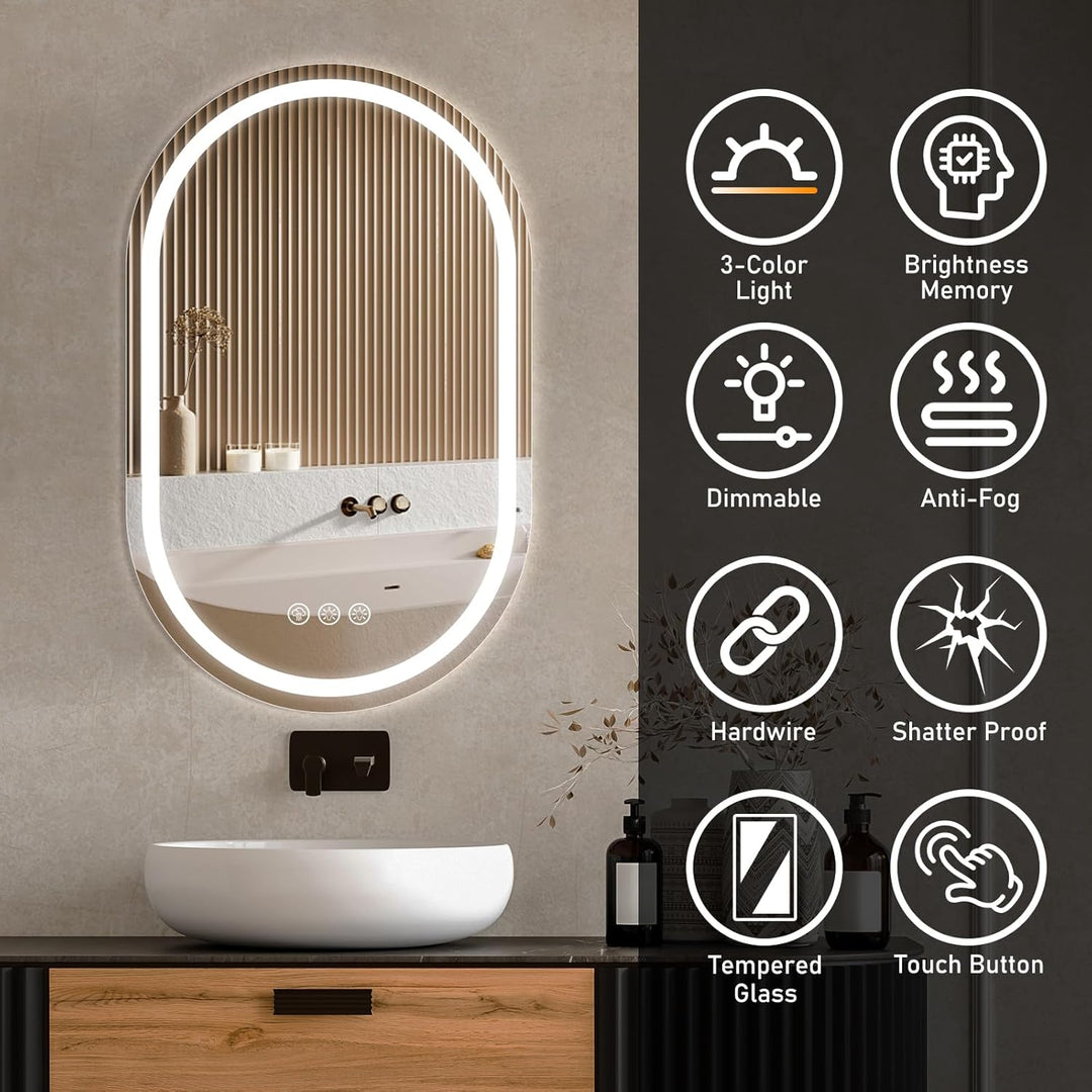 Ratsamee Ovaler Badspiegel mit Beleuchtung LED, 50x80cm Spiegel mit Light, Wandspiegel Oval mit Fron