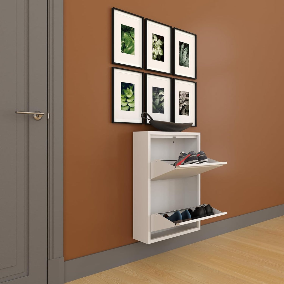 furni24 Schuhschrank Schmal – Platzsparender Metall-Schrank mit Magnetklappen, Platz für 4-6 Paar Sc