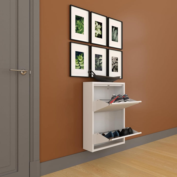 furni24 Schuhschrank Schmal – Platzsparender Metall-Schrank mit Magnetklappen, Platz für 4-6 Paar Sc
