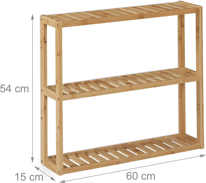 Relaxdays Badregal Bambus, 3 Ablagen, schmales Hängeregal, Natur | höhenverstellbar, HBT: 54 x 60 x