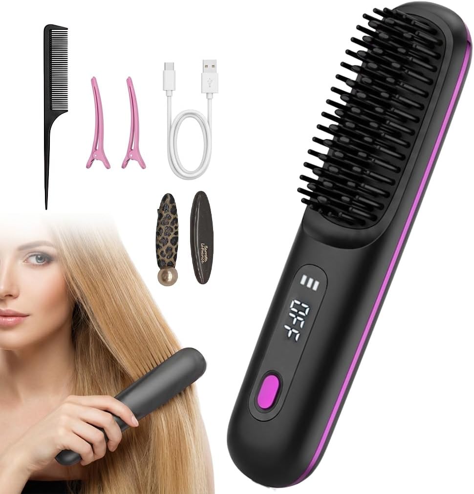 Stylingbürste für kurze Haare Kabellos Haarglätter Bürste Haarbürste Elektrische Ionen Haarbürste fü