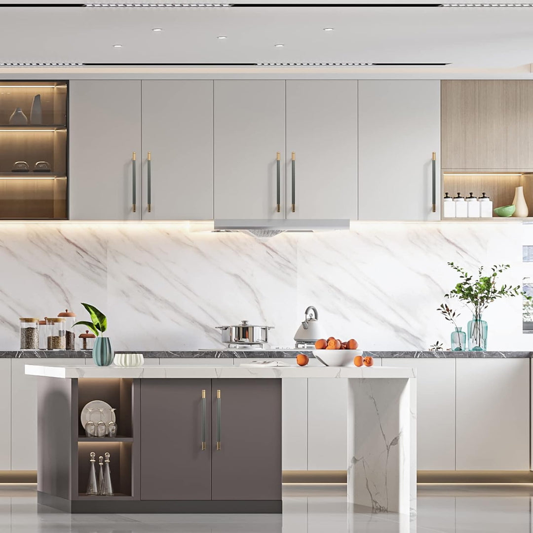 Amerdeco 10 Stück Gerändelte Schrankgriffe Goldgrau Griffe Möbel Möbelgriffe 160mm Lochabstand Türgr