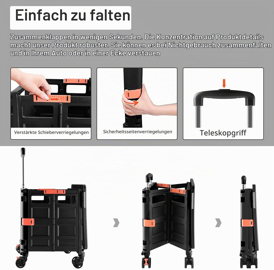 Einkaufstrolley Klappbar Transport Trolley bis 80KG Einkaufswagen Trolley mit Deckel und Teleskop Gr