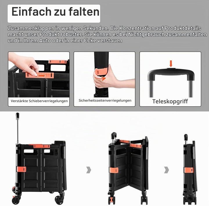 Einkaufstrolley Klappbar Transport Trolley bis 80KG Einkaufswagen Trolley mit Deckel und Teleskop Gr