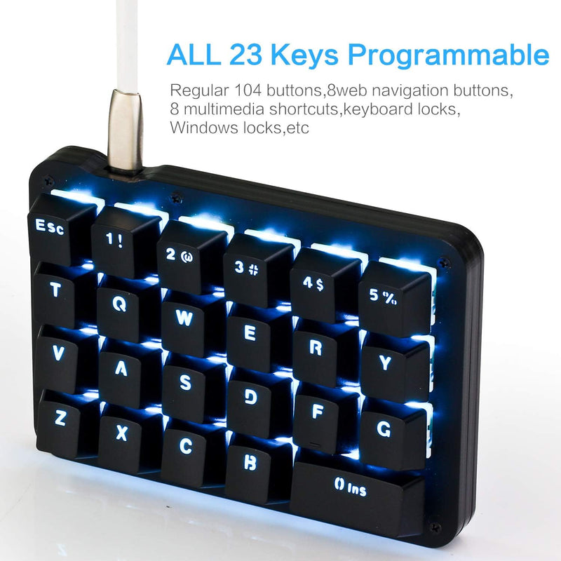 Koolertron Einhand Mini Tastatur, Mechanische Gaming Tastatur mit 23 Voll Programmierbaren Tasten, G