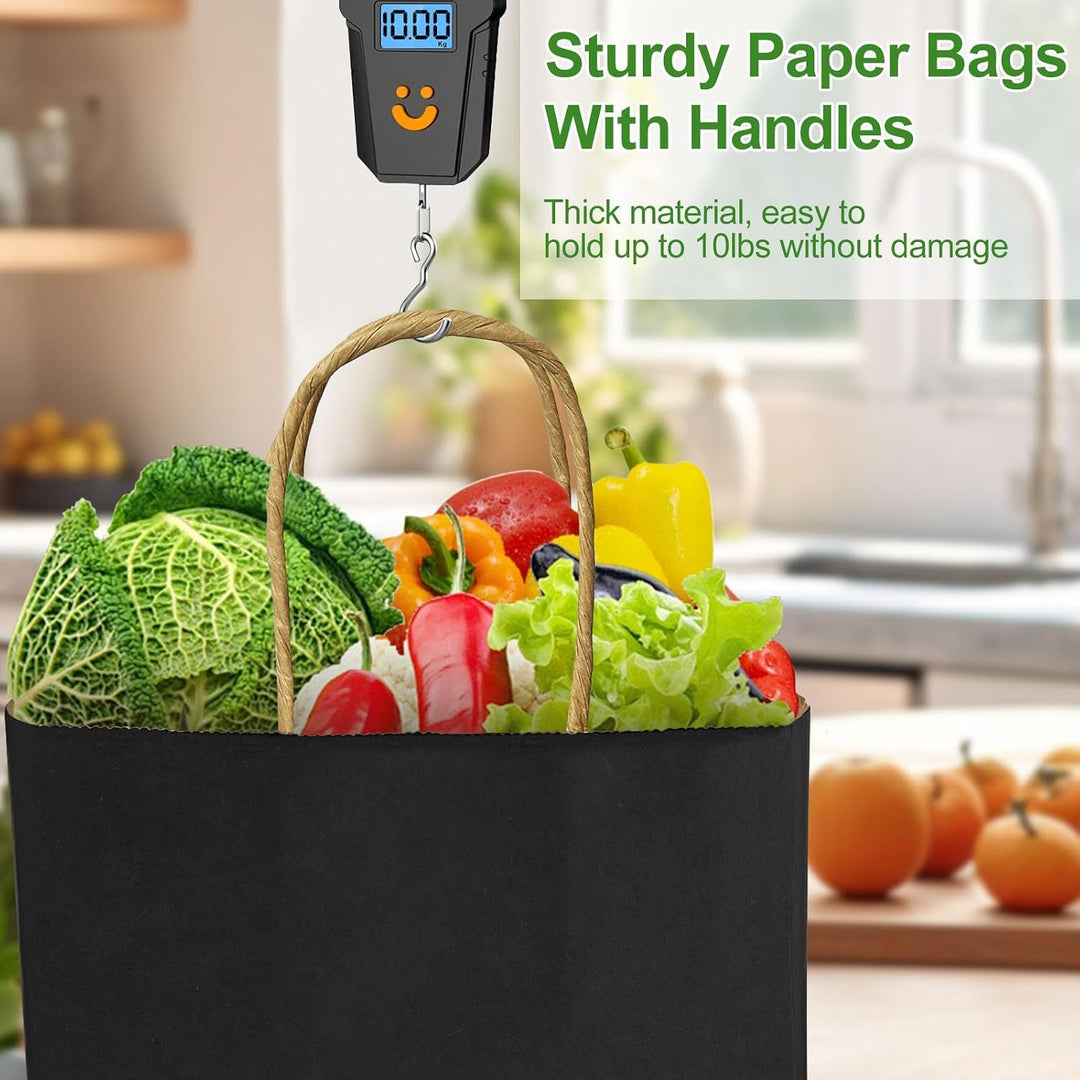 Gucass 50 Stück Mittel Papiertüten mit Henkel, Schwarz Kraft Papiertaschen Geschenktüten, 21x11x27cm