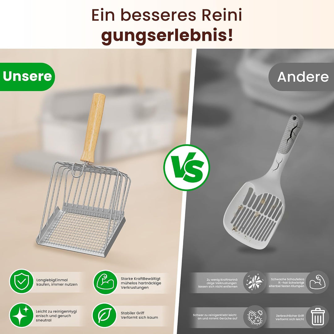 Katzenklo Edelstahl, Katzentoilette Gross XL mit Metall Schaufel, 40L Katzenklo mit Abnehmbares Hohe