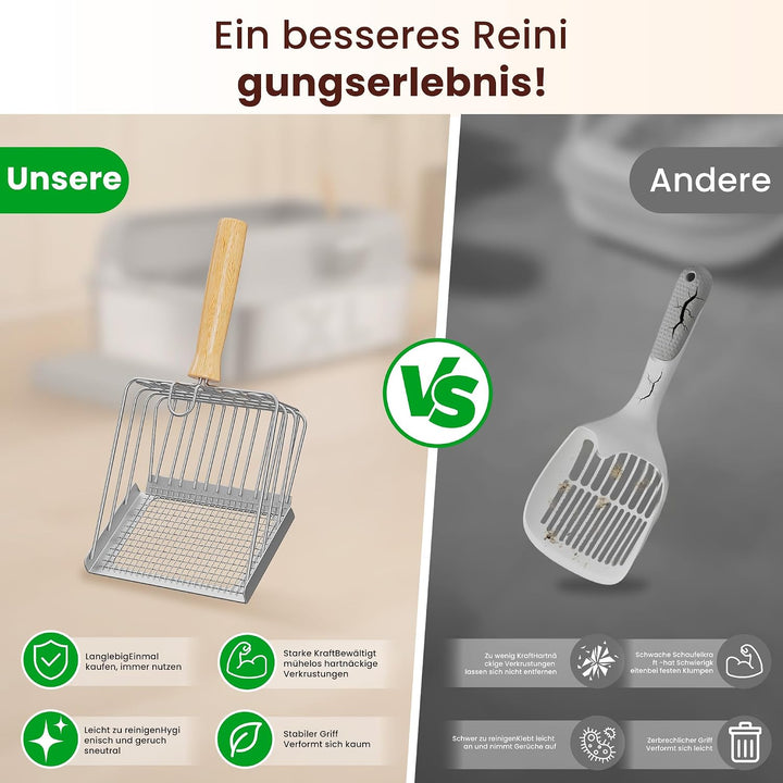 Katzenklo Edelstahl, Katzentoilette Gross XL mit Metall Schaufel, 40L Katzenklo mit Abnehmbares Hohe