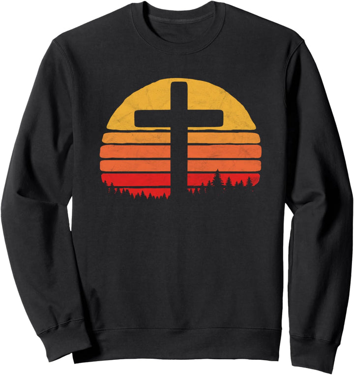 Vintage Christian Cross Retro 80's Style Sun & Trees Nature Sweatshirt