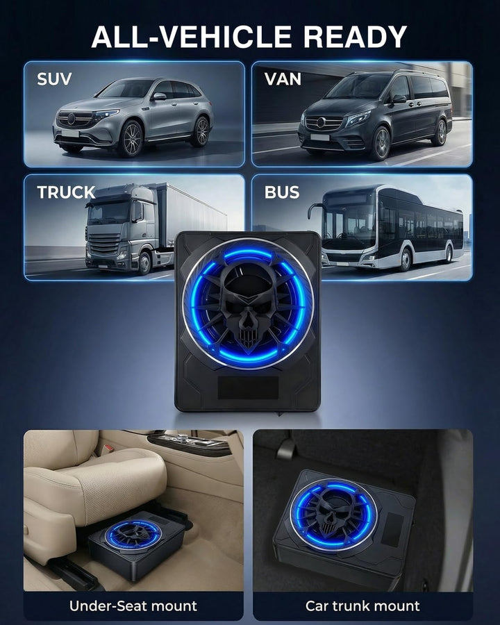 Aktiver Subwoofer für Auto, unter den Sitzen montierbar, maximale Leistung 1200W, 10 Zoll, integrier