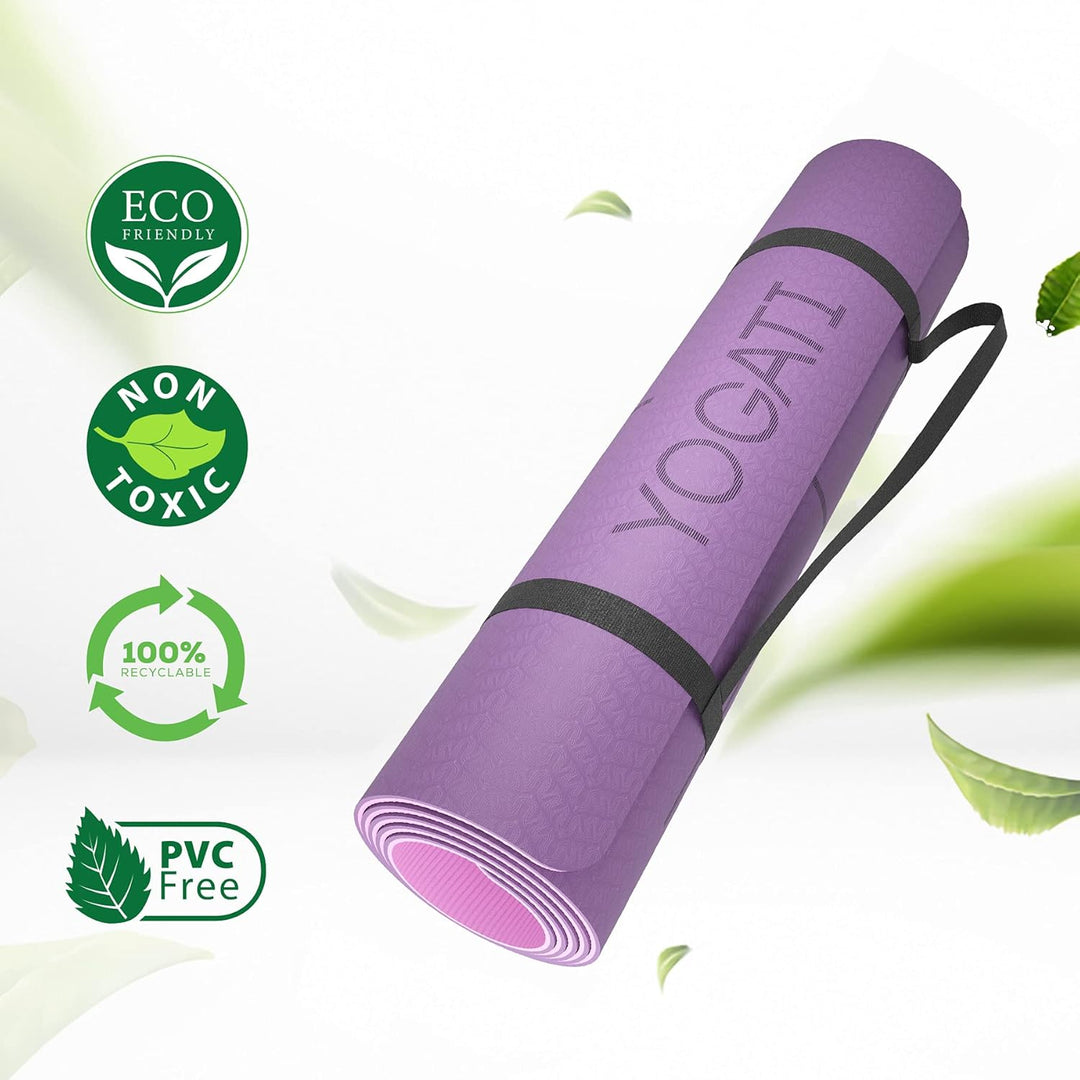YOGATI Yogamatte rutschfest Schadstofffrei, mit Tragegurt. Yoga Matte mit Ausrichtungslinien. Ideal