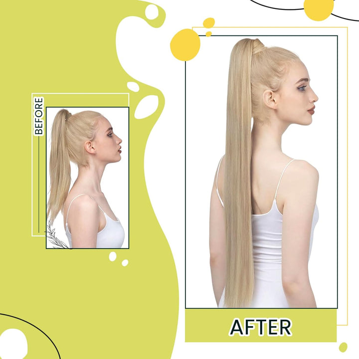 RUNATURE Blond Extensions Echthaar Zopf Highlights 45cm Unsichtbar Pferdeschwanz Ponytail Extensions