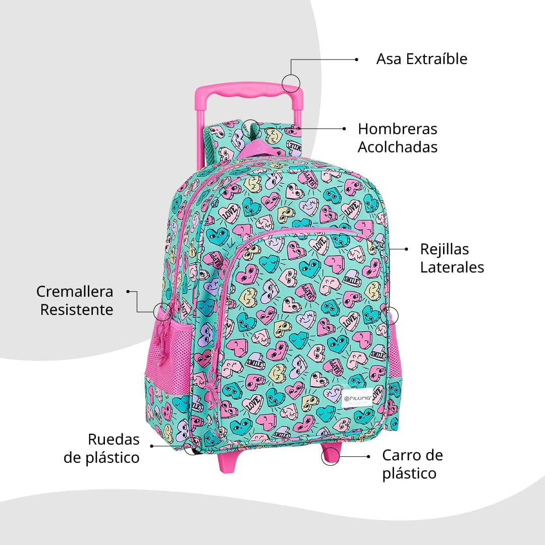 OFITURIA Schulrucksack für Kinder, kompakt, abnehmbarer Griff, bestehend aus einer Fronttasche und e