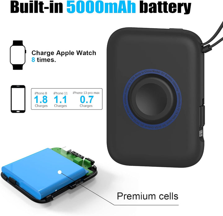 leQuiven 5000mAh Induktive Ladestation für iWatch 9/8/7/6/5/4/3/2/1/SE, Power-Bank für iPhone 15/14/