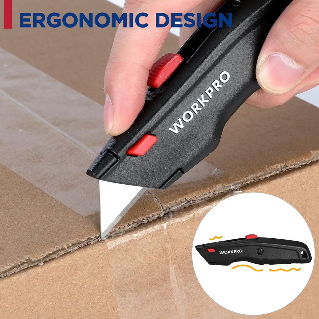 WORKPRO Premium Teppichmesser-Set, Einziehbarer Universalmesser aus Vollmetall, Strapazierfähiger Cu
