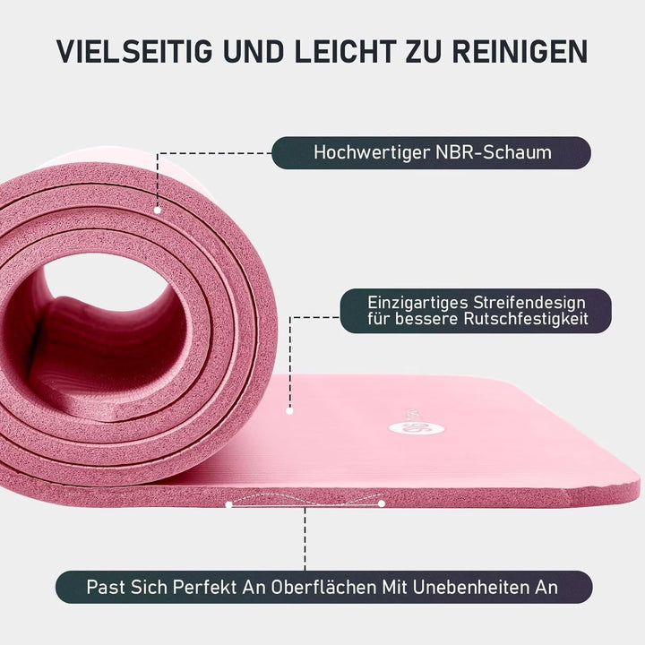 Yoga Matte Dicker, NBR Yogamatte Rutschfest Mit Tragegurt, Für Gymnastikmatte, Fitnessmatte, Sportma