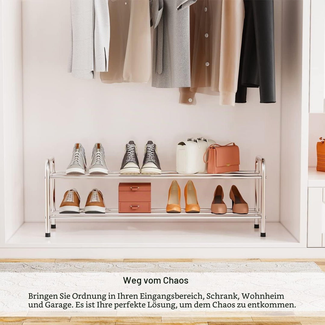 FANHAO Schuhregal, Schuhregale 2 Ebenen Edelstahl, Schuh-Organizer für bis zu 9-12 Paar Schuhe, Schu