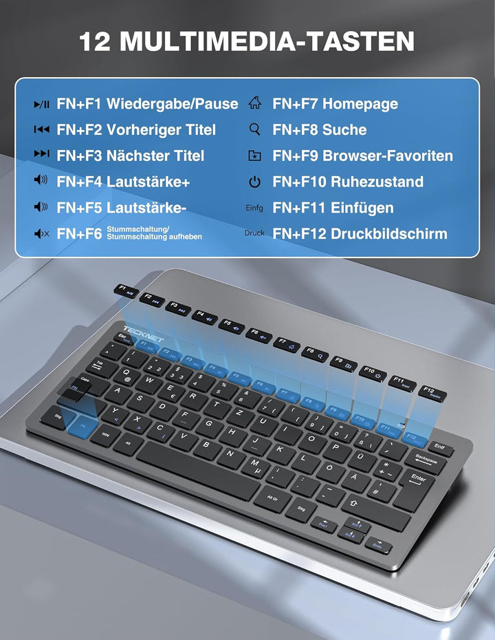 TECKNET Kabelloses Tastatur Maus Set, Deutsch QWERTZ Layout, 2.4 GHz Funk Mini Tastatur Mouse, 15m R