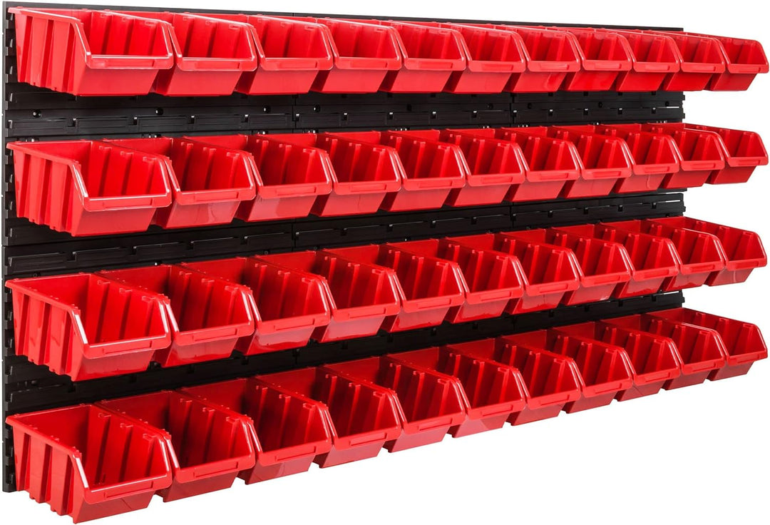Lagersystem Werkstattregal | 172 x 78 cm | 44 stck. Box | Wandregal mit Stapelboxen - Wandplatten Ex