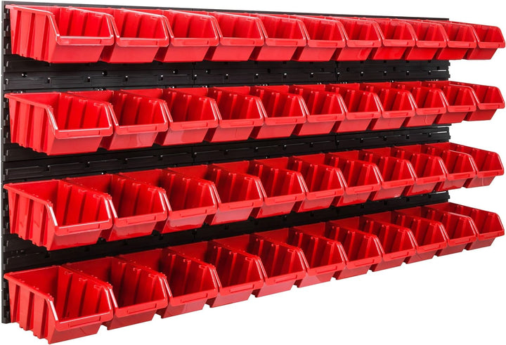 Lagersystem Werkstattregal | 172 x 78 cm | 44 stck. Box | Wandregal mit Stapelboxen - Wandplatten Ex