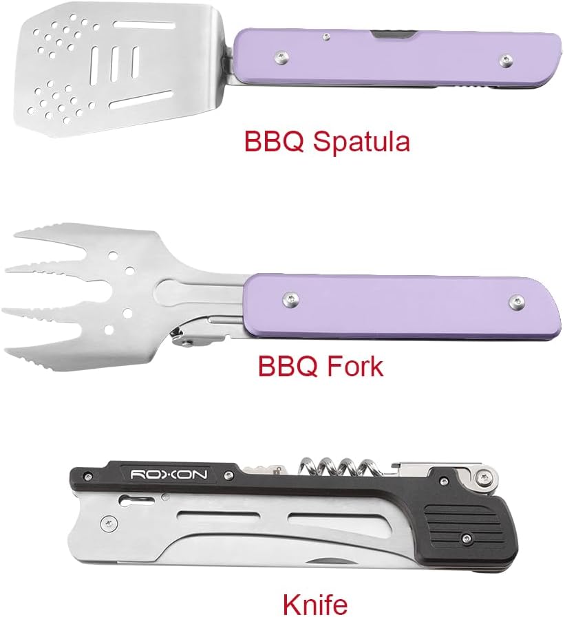 ROXON S601 14" 6 in 1 MBT3 Folding Grill Utensils Set Fork Spatula Grilling Knife Tongs Opener for B