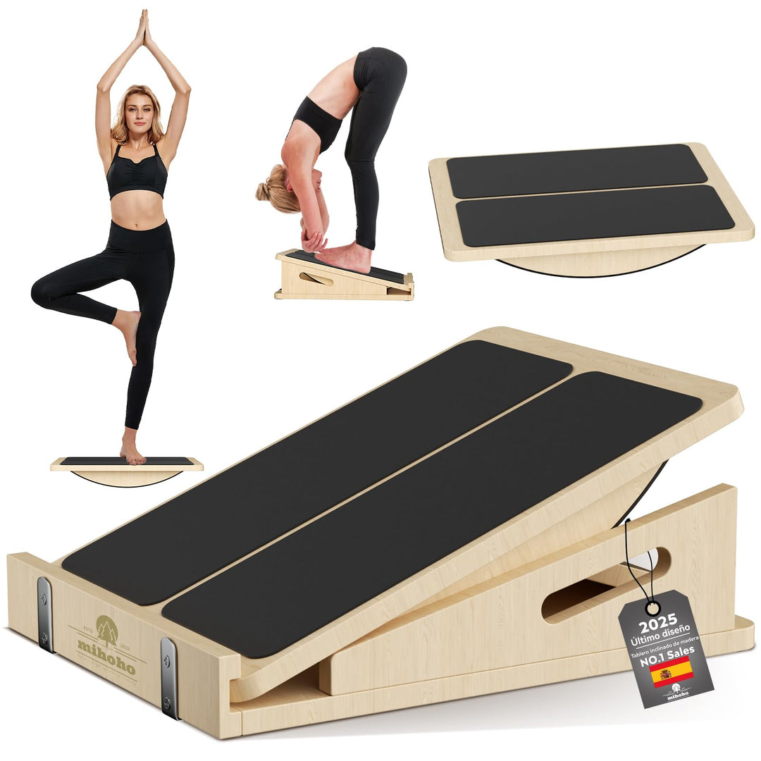 2-in-1 Schrägbrett aus Holz für Wadendehnung und Gleichgewicht, Balance-Board verstellbare Knöchel-S