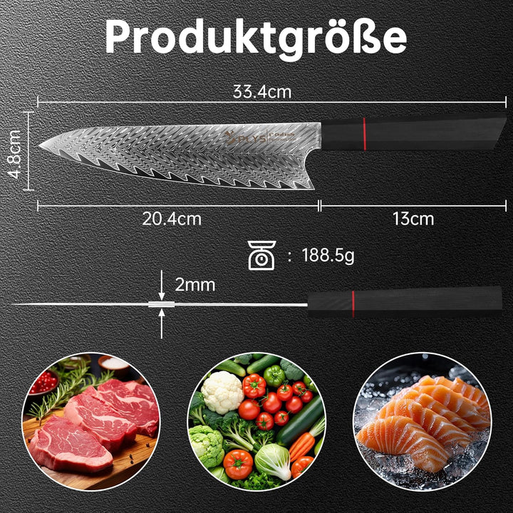 Plys Damastmesser Japanisches Kochmesser: 20cm Kingle, Scharfer Vg10 Stahlkern, 67 Lagen Damaststahl