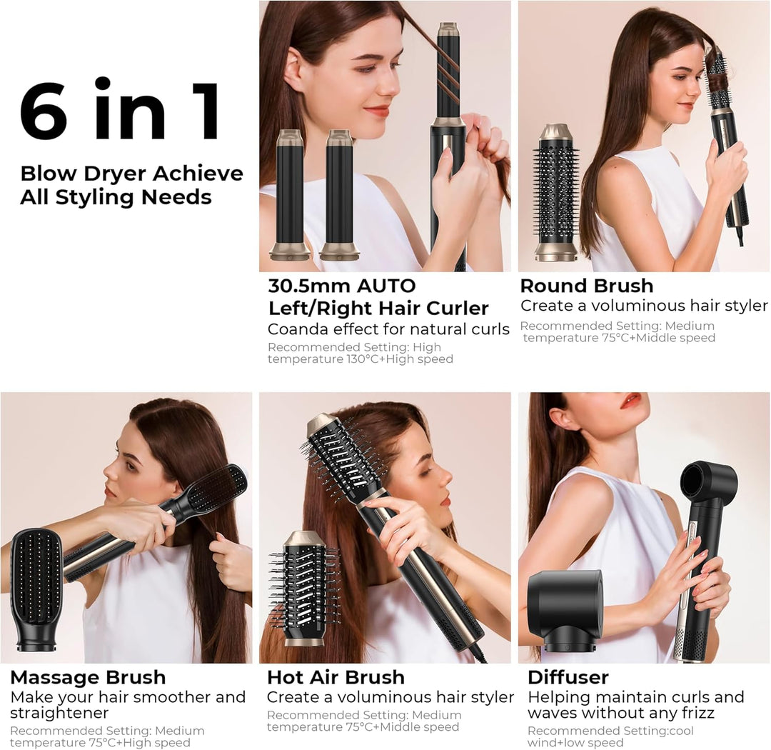 Neue Airstyler, Pro 6 in 1 Hairstyler Föhnbürste Set, 1400W Ionen Haartrockner mit 110000 U/MIN, Föh