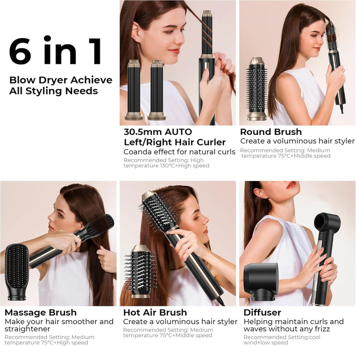Neue Airstyler, Pro 6 in 1 Hairstyler Föhnbürste Set, 1400W Ionen Haartrockner mit 110000 U/MIN, Föh