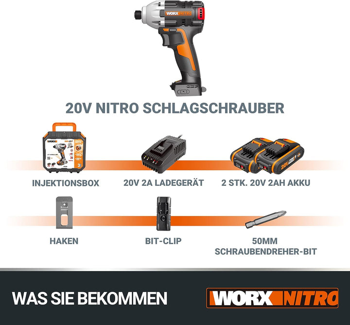 WORX WX261 Akku-Schlagschrauber 20V – Leistungsstarker, bürstenloser Akkuschrauber zum Schrauben – M
