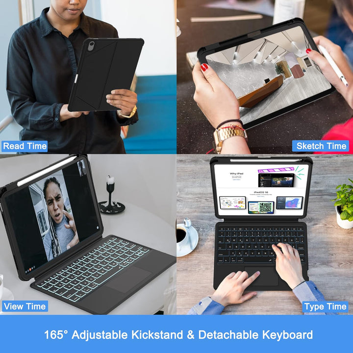 ROOFEI Multi Touch Hülle mit Tastatur für iPad 10. Generation - Abnehmbare Tastatur mit Kickstand &