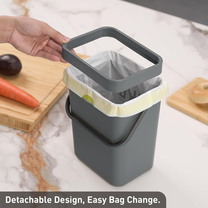 EKO Pure Mini-Küchen-Mülleimer zur Wandmontage mit Deckel, Lebensmittelabfallbehälter, 3 l, Grau, gr