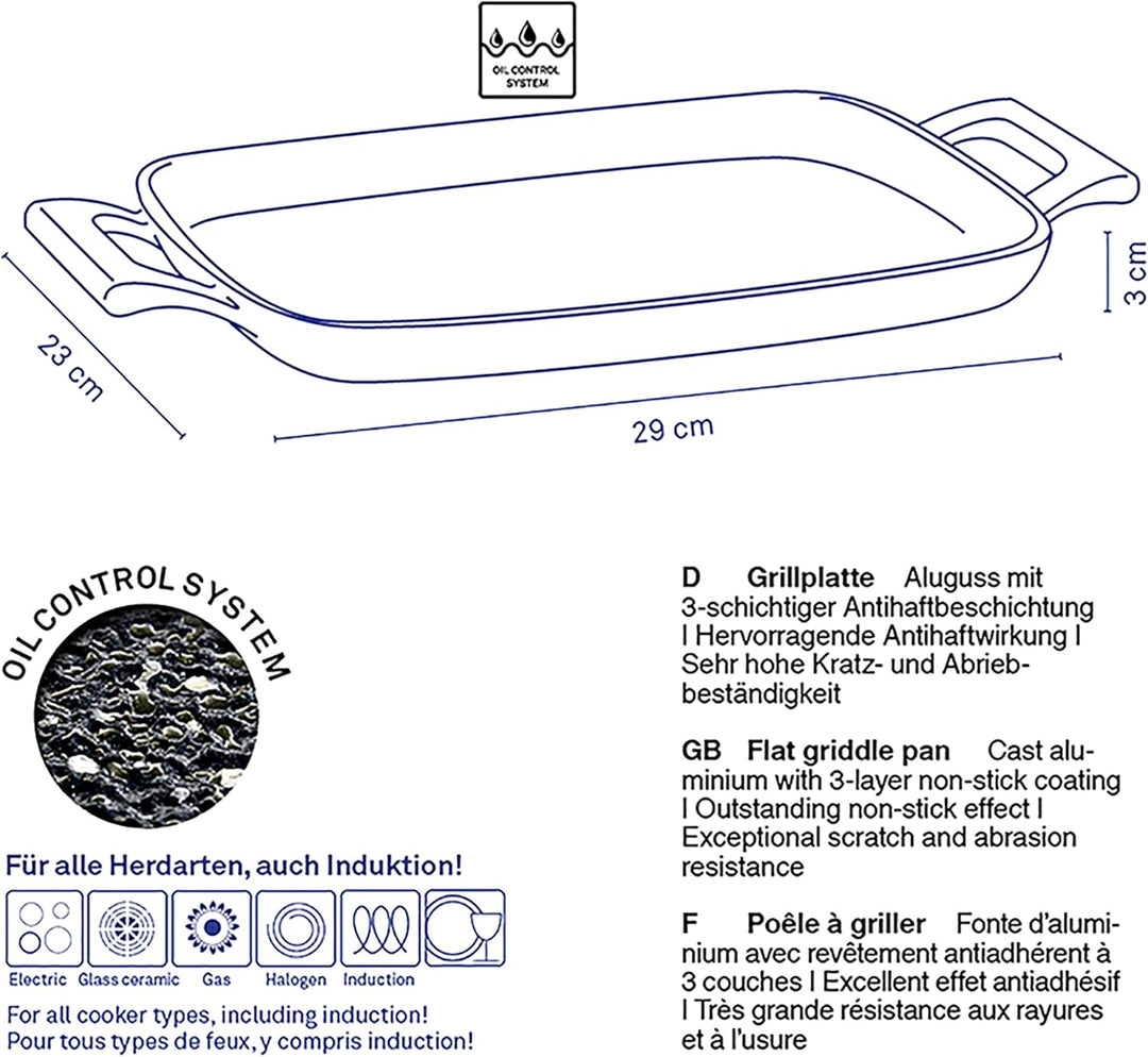 kela 12220 Grillplatte für den Herd, Antihaftbeschichtung, Aluminium, Induktionsgeeignet, 29 x 23 x