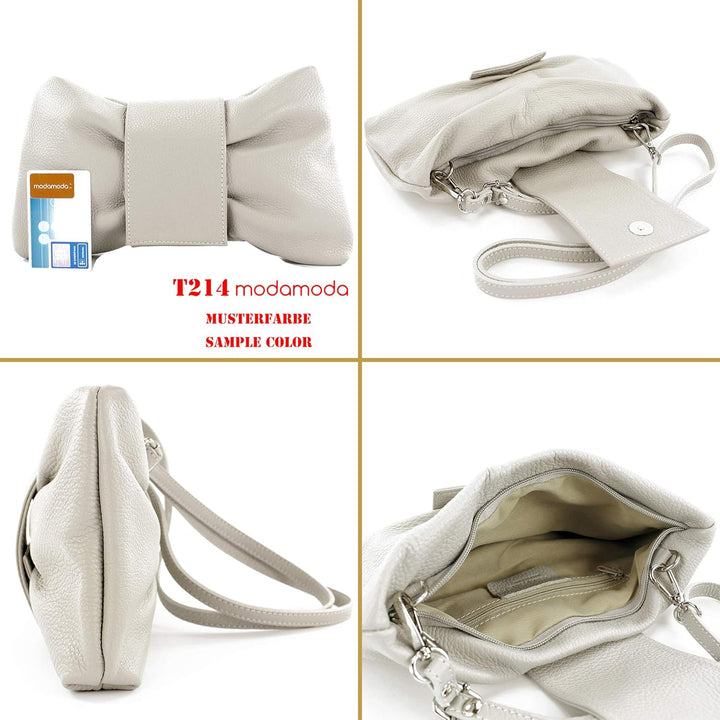 modamoda de - T214 - ital. Umhängetasche Clutch Leder Klein Dark Chocolate, Dark Chocolate