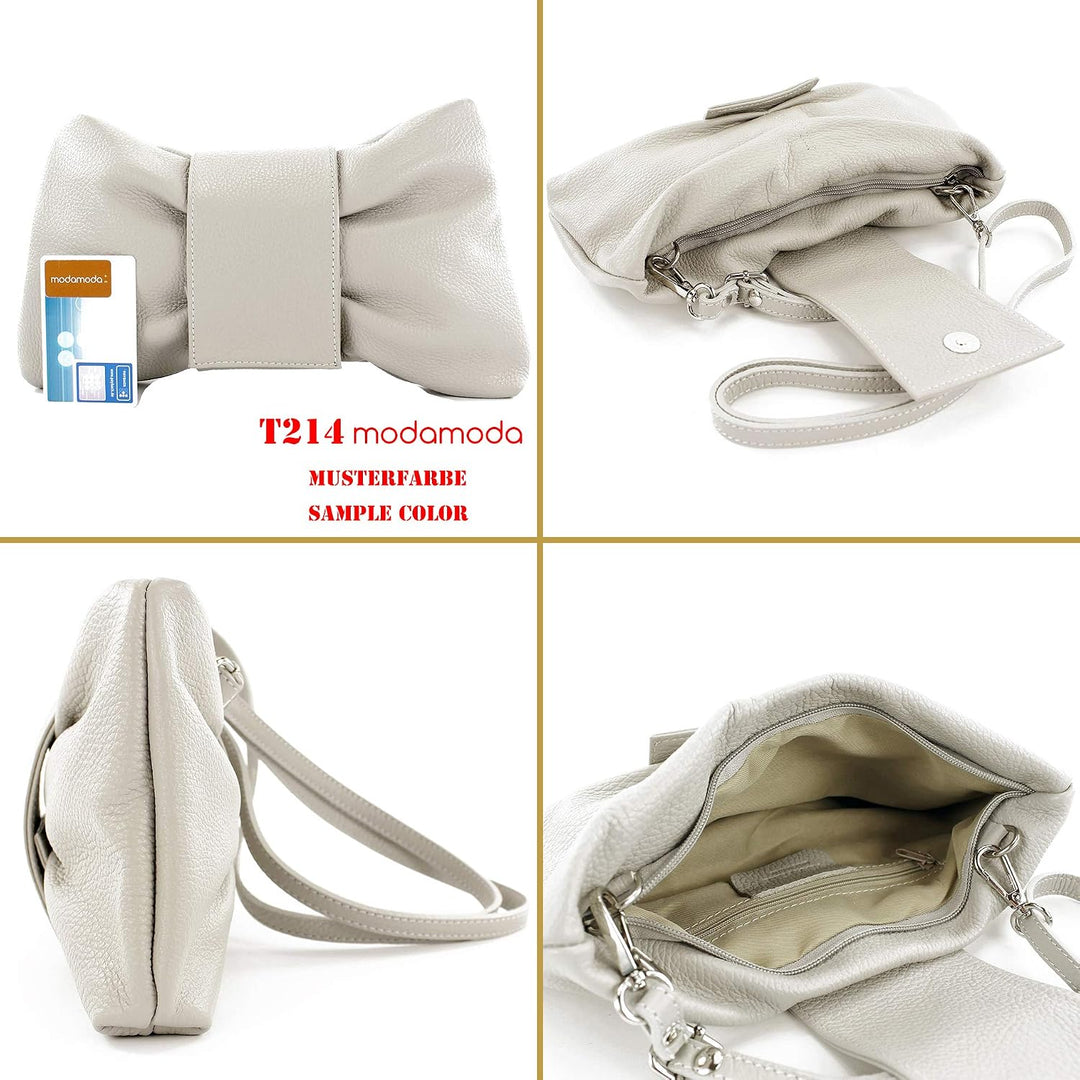 modamoda de - T214 - ital. Umhängetasche Clutch Leder Klein Graugrün, Graugrün