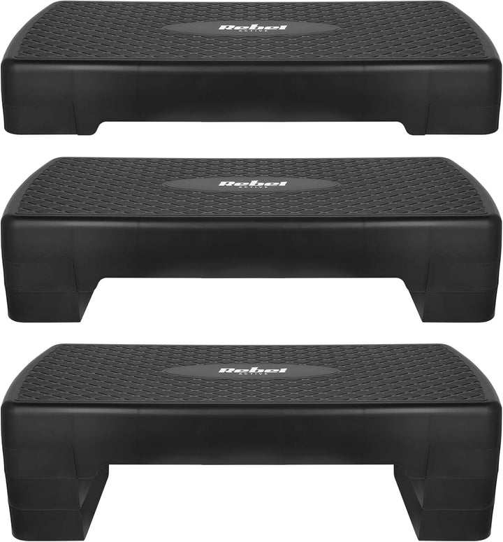 Rebel Electro Step für Aerobic Fitness 3 Stufen 68cm Stepper Podest Treppe Schwarz