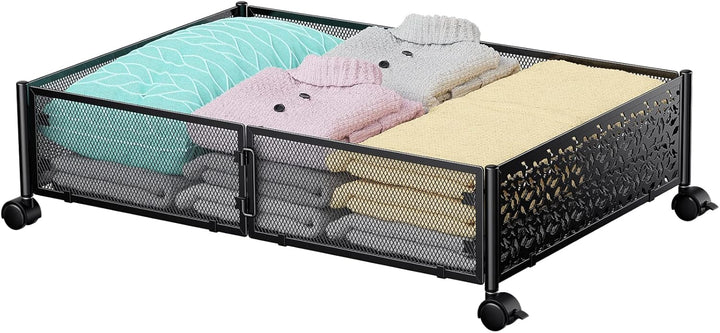 Unterbett-Aufbewahrungsbox mit Rollen, 4 Stück faltbare Metall-Unterbettkommode zur Kleideraufbewahr