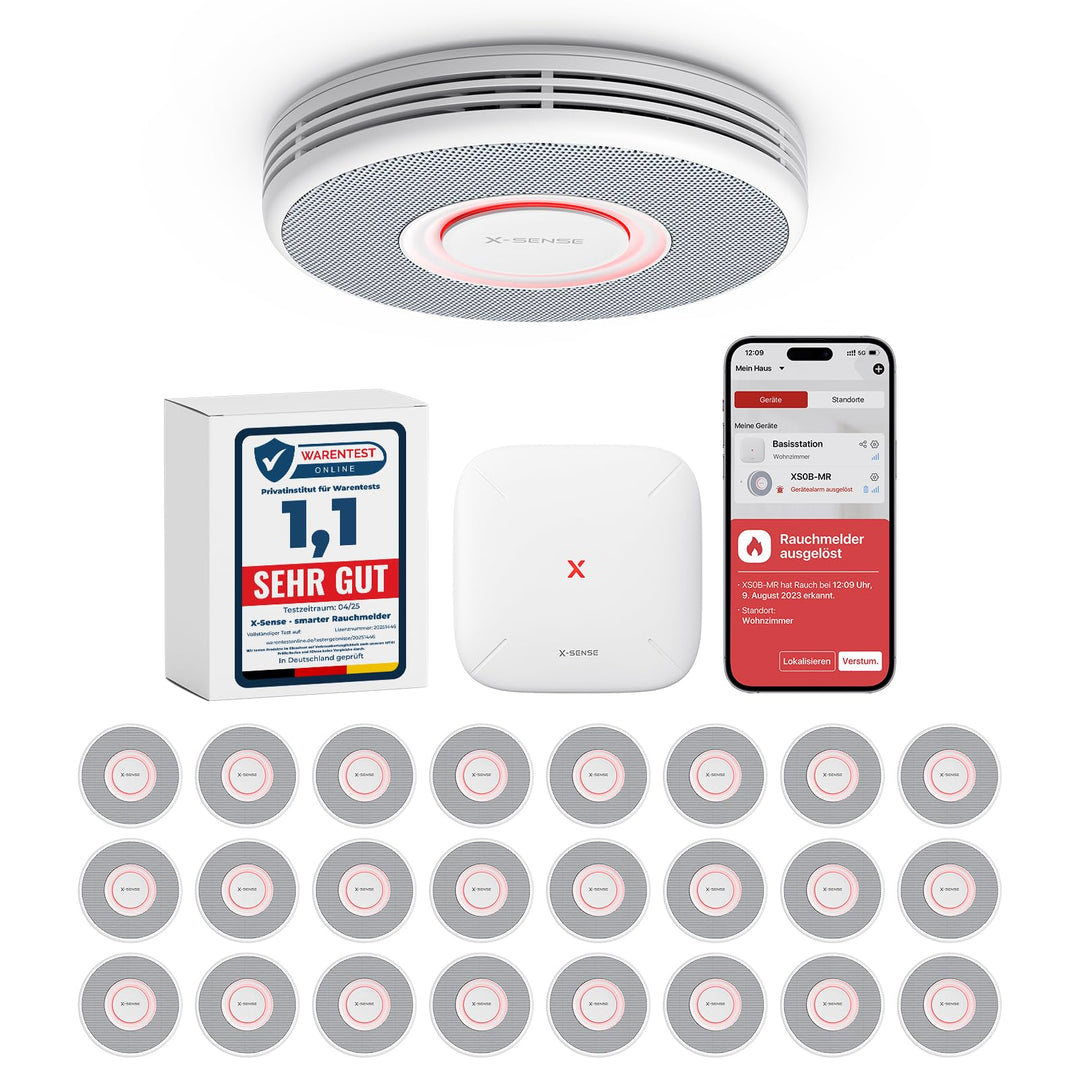 X-Sense Smarter Rauchmelder WLAN mit Sprachausgabe und 17 Standorten, Feuermelder, Rauchmelder verne